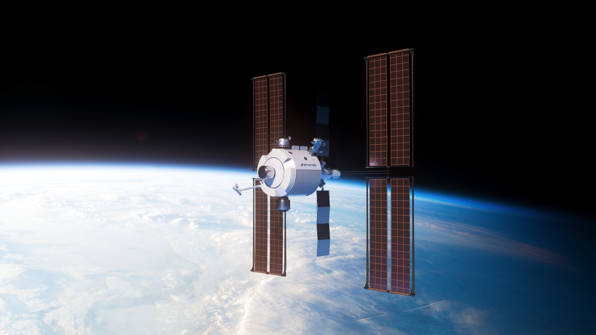 Modular space station in orbit above Earth